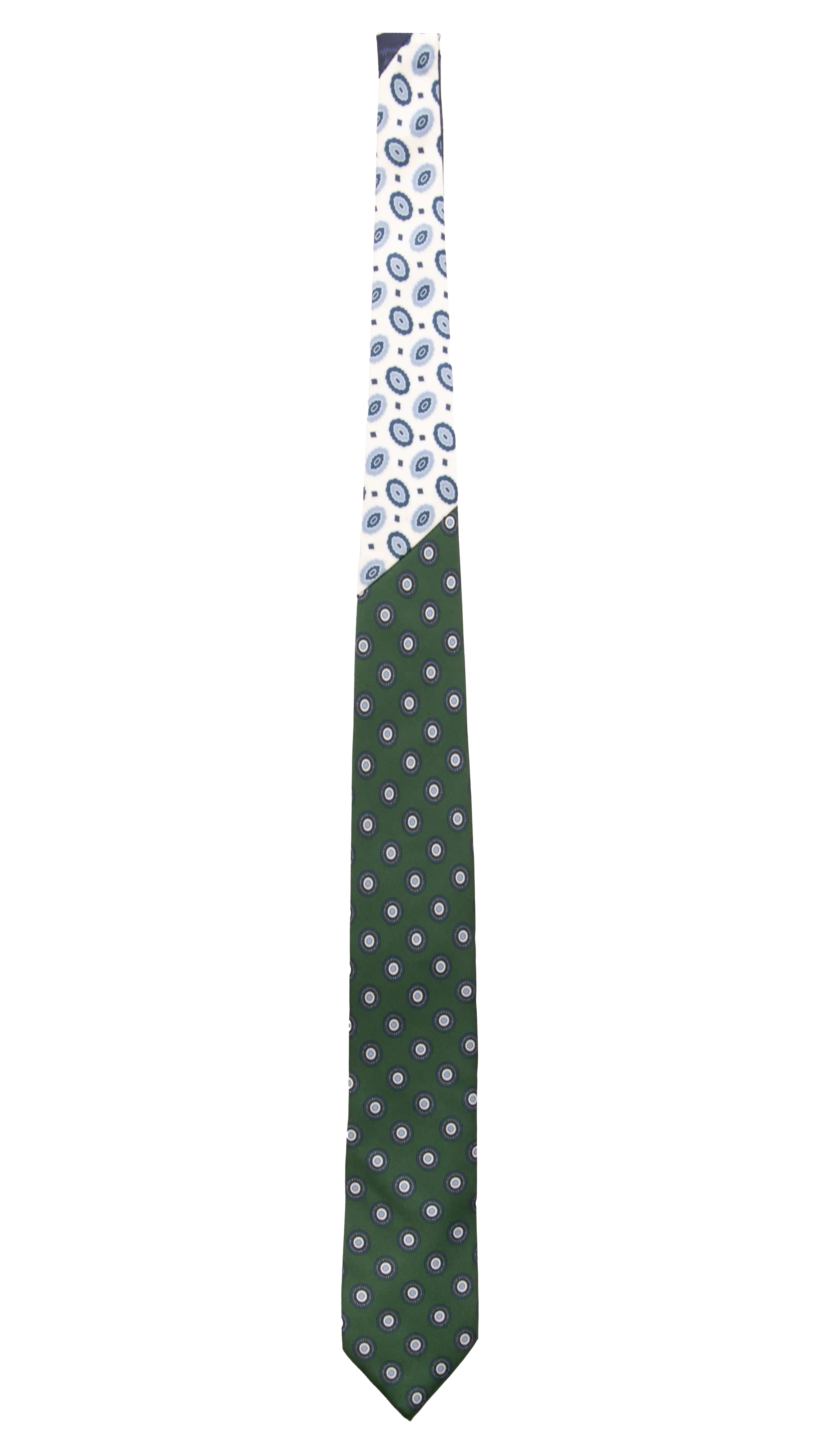 Cravatta Stampa Verde Fantasia Blu Celeste Nodo in Contrasto Bianco Fantasia Made in Italy Graffeo Cravatte Intera