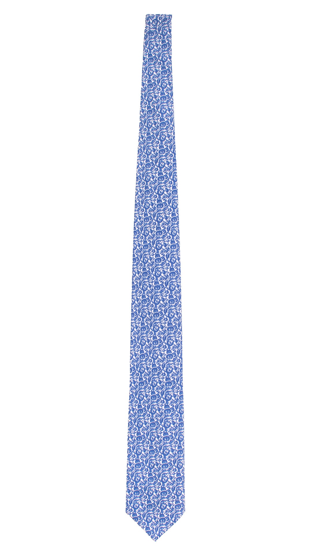 Cravatta Stampa di Cotone Bianca a Fiori Bluette 7598 Made in Italy Graffeo Cravatte Intera