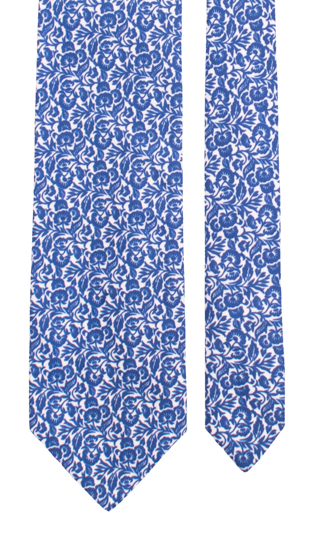 Cravatta Stampa di Cotone Bianca a Fiori Bluette 7598 Made in Italy Graffeo Cravatte Pala