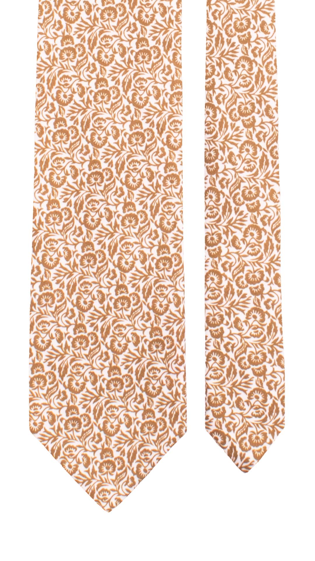 Cravatta Stampa di Cotone Bianca a Fiori Color Fango 7601 Made in Italy Graffeo Cravatte Pala
