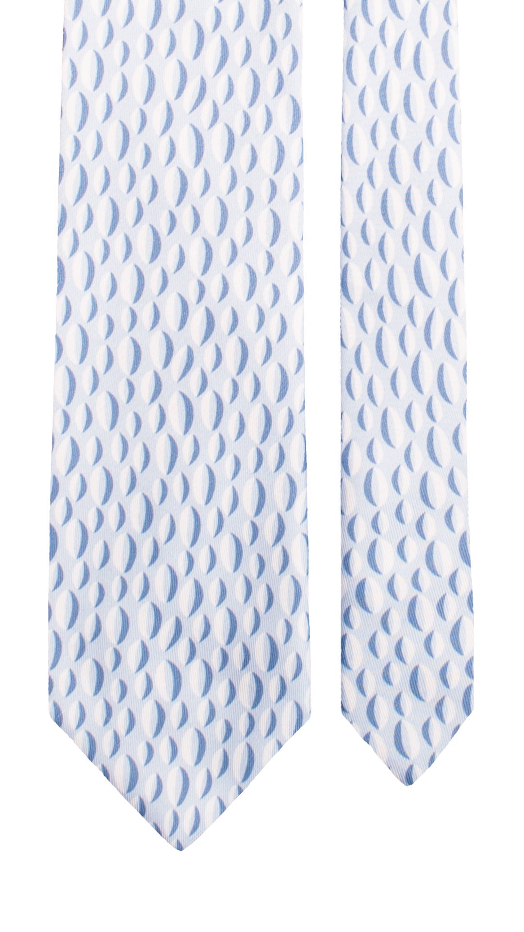 Cravatta Stampa di Seta Azzurro Polvere Fantasia Avio Bianco 7587 Made in Italy Graffeo Cravatte Pala