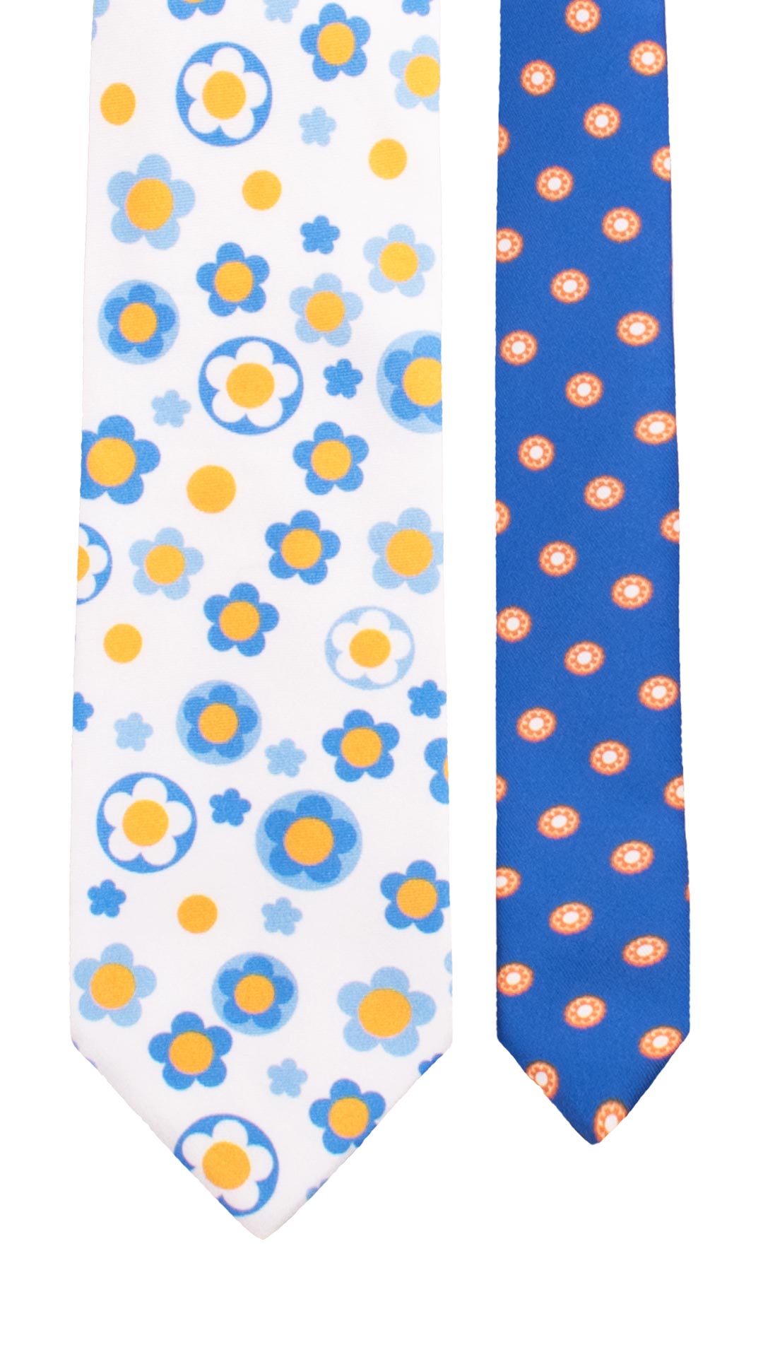 Man White Printed Silk Tie Multicolor Flowers Yellow Contrast Knot Multicolor Flowers N3265