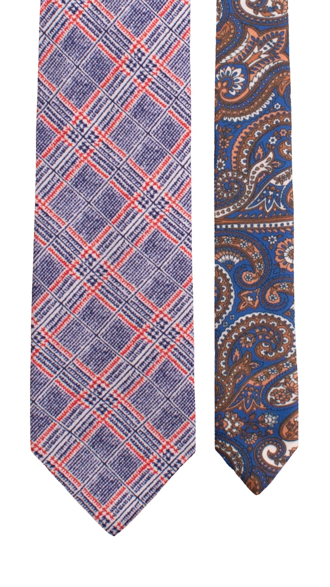 Cravatta Stampa di Seta Bianca a Quadri Blu Rossi Nodo in Contrasto Bordeaux Paisley Azzurro Blu Marrone Chiaro N3302 Made in Italy Graffeo Cravatte Pala