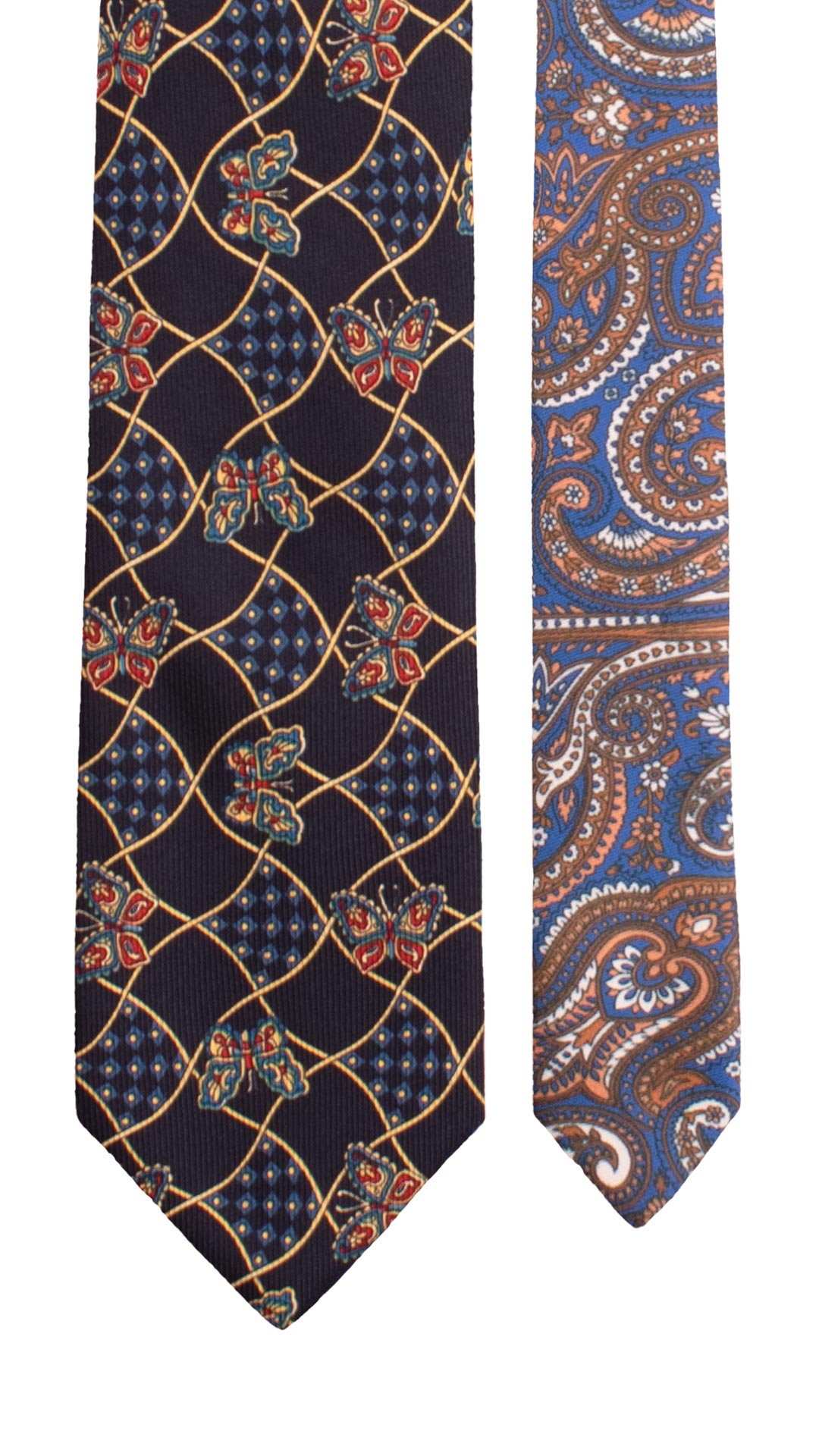 Cravatta Stampa di Seta Blu Fantasia Multicolor Nodo in Contrasto Rosso Paisley Multicolor N3283 made in Italy Graffeo Cravatte Pala