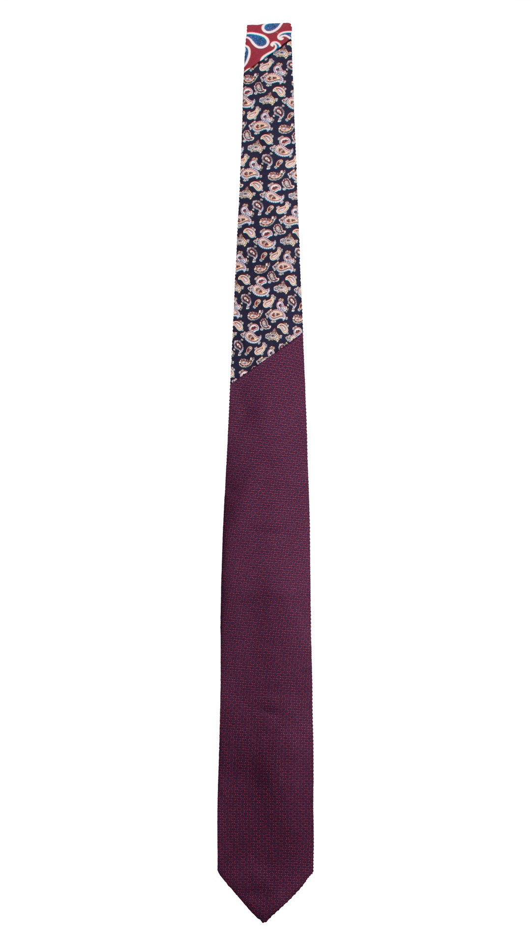 Cravatta Stampa di Seta Blu Fantasia Rossa Nodo in Contrasto Blu Paisley Celeste Beige Bordeaux N3285 Made in Italy Graffeo Cravatte Intera