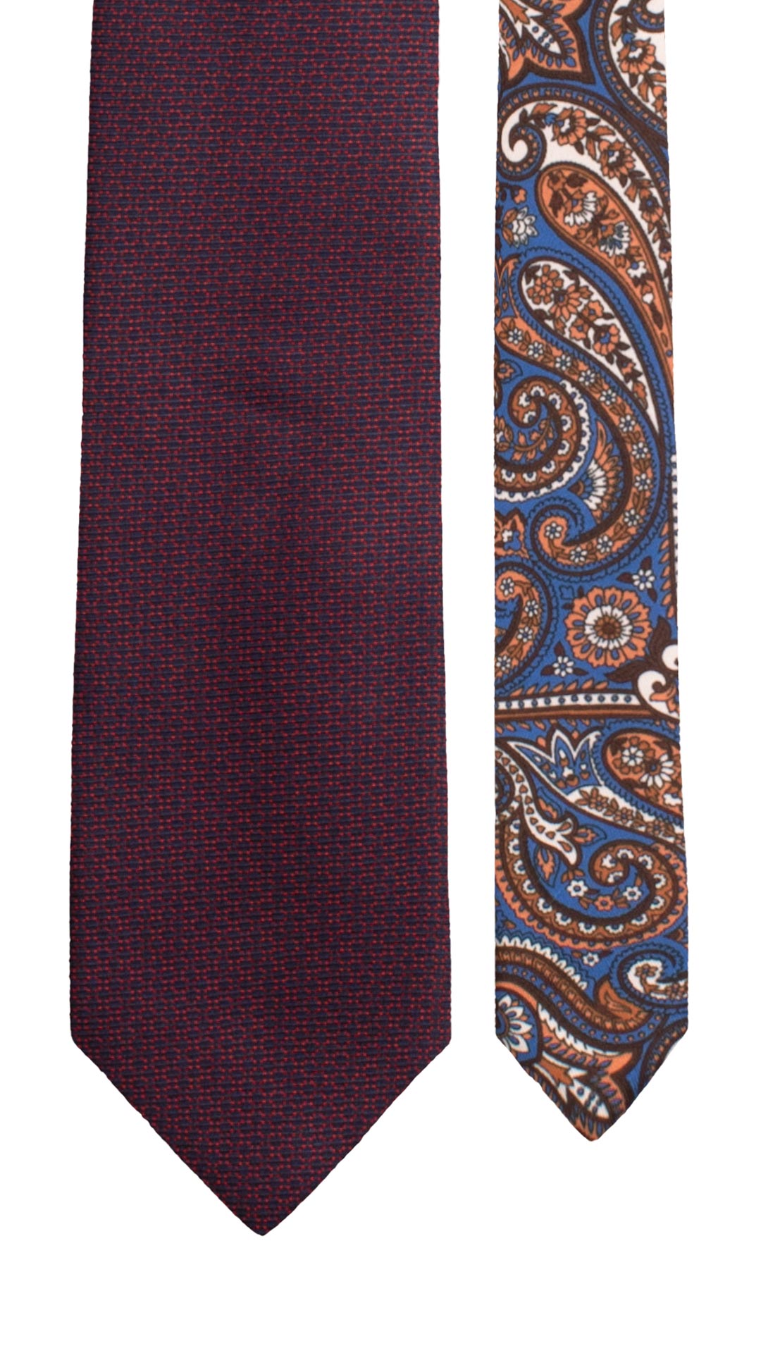 Cravatta Stampa di Seta Blu Fantasia Rossa Nodo in Contrasto Blu Paisley Celeste Beige Bordeaux N3285 Made in Italy Graffeo Cravatte Pala