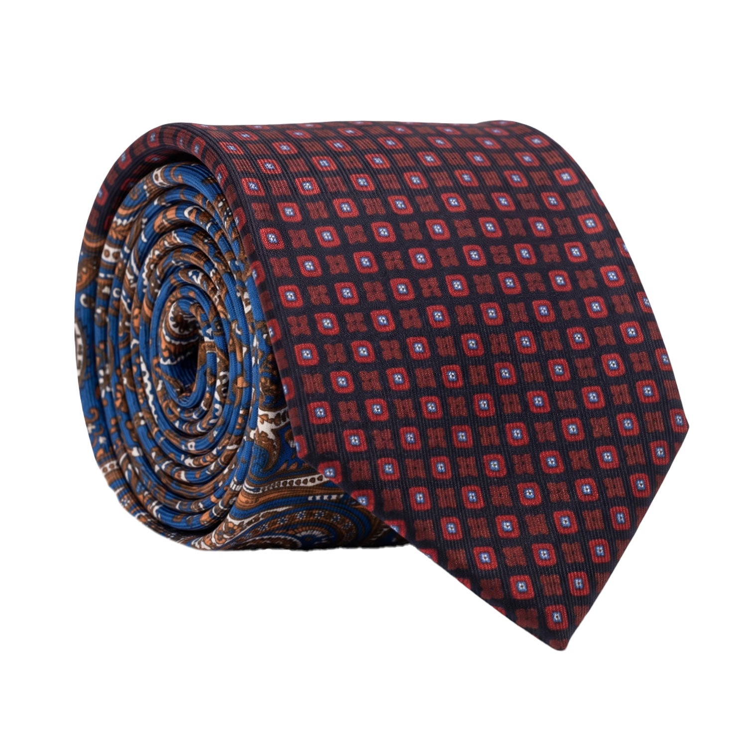 Cravatta Stampa di Seta Blu Notte Fantasia Multicolor Nodo in Contrasto Fantasia Multicolor N3276 Made in Italy Graffeo Cravatte Rotolo