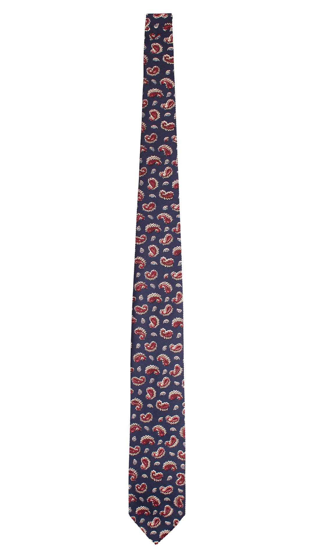 Cravatta Stampa di Seta Blu Paisley Bordeaux Bianco Celeste AN7541 Made in Italy Graffeo Cravatte Intera