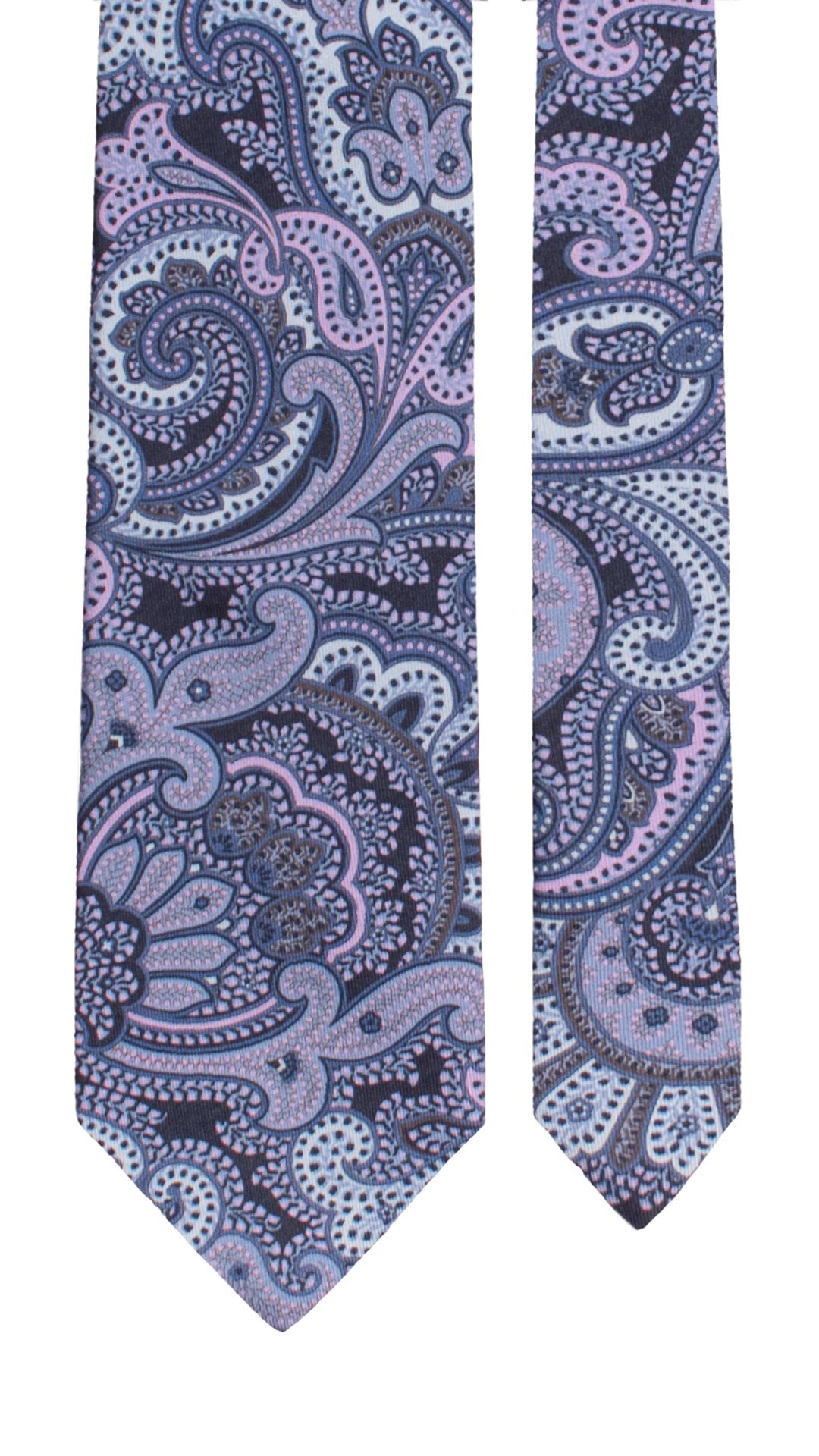 Cravatta Stampa di Seta Blu Paisley Lilla Celeste Marrone AN8087 Made in Italy Graffeo Cravatte Pala