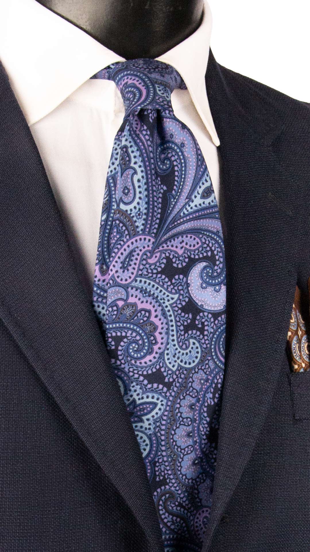 Cravatta Stampa di Seta Blu Paisley Lilla Celeste Marrone AN8087 Made in Italy Graffeo Cravatte
