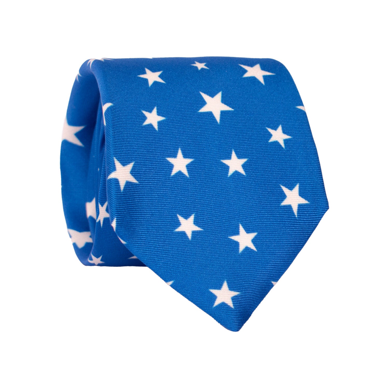 Cravatta Stampa di Seta Bluette con Stelle Bianche 7506 Made in Italy Graffeo Cravatte Rotolo