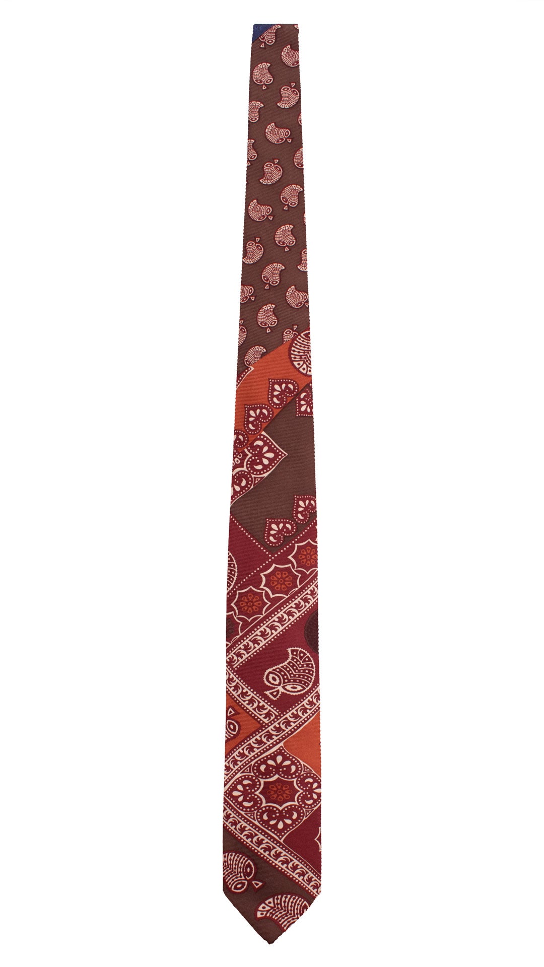 Cravatta Stampa di Seta Fantasia Multicolor Nodo in Contrasto Marrone Fantasia Bianco Sporco Bordeaux N3273 Made in Italy Graffeo Cravatte Intera