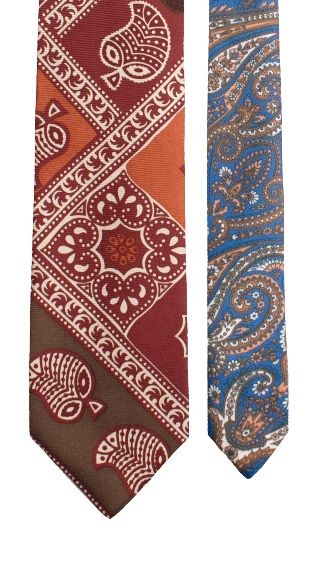 Cravatta Stampa di Seta Fantasia Multicolor Nodo in Contrasto Marrone Fantasia Bianco Sporco Bordeaux N3273 Made in Italy Graffeo Cravatte Pala