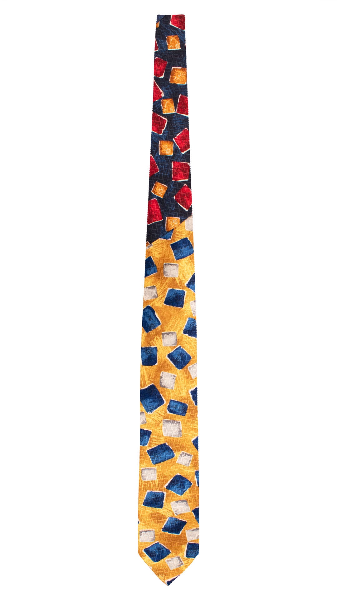 Cravatta Stampa di Seta Gialla Fantasia Blu Grigio Nodo in Contrasto Blu Notte Fantasia Rosso Bordeaux Giallo Senape N3307 Made in Italy Graffeo Cravatte Intera