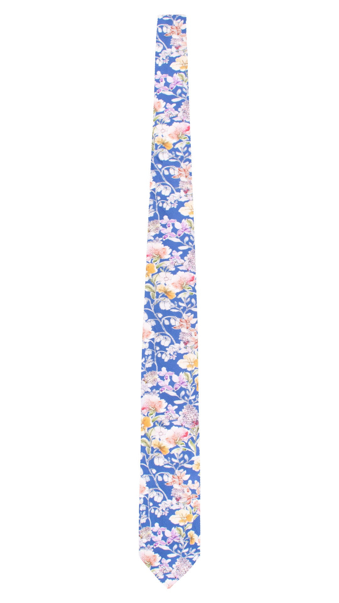 Cravatta Stampa di Seta Indaco a Fiori Multicolor Pala Piccola in Contrasto Indaco Fantasia Bianco Lilla AN7761  Made in Italy Graffeo Cravatte Intera