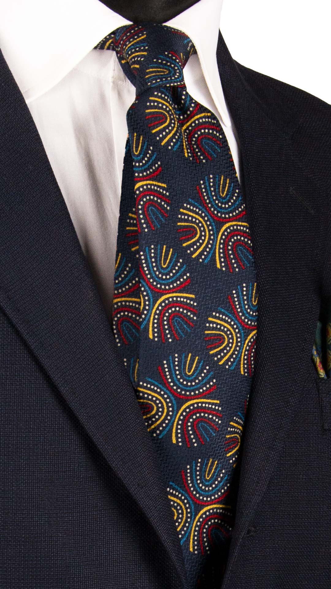 Cravatta Stampa di Seta Jacquard Blu Fantasia Multicolor AN7044 Made in Italy Graffeo Cravatte