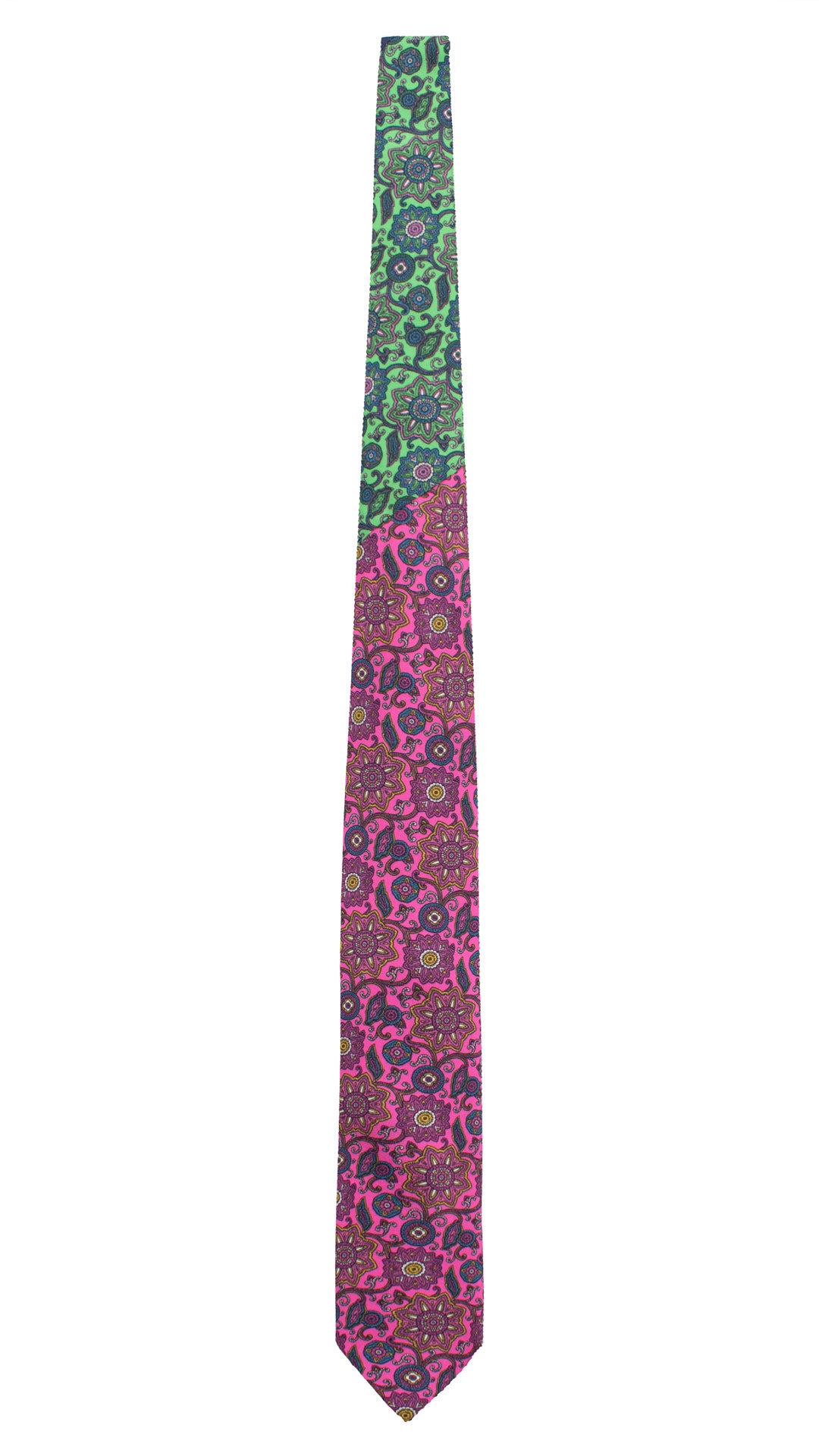  Cravatta Stampa di Seta Magenta Paisley Multicolor Nodo in Contrasto Verde Fluo Paisley Multicolor N3328 Graffeo Cravatte Made in Italy Intera
