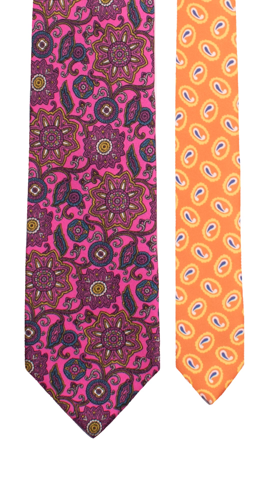  Cravatta Stampa di Seta Magenta Paisley Multicolor Nodo in Contrasto Verde Fluo Paisley Multicolor N3328 Graffeo Cravatte Made in Italy Pala