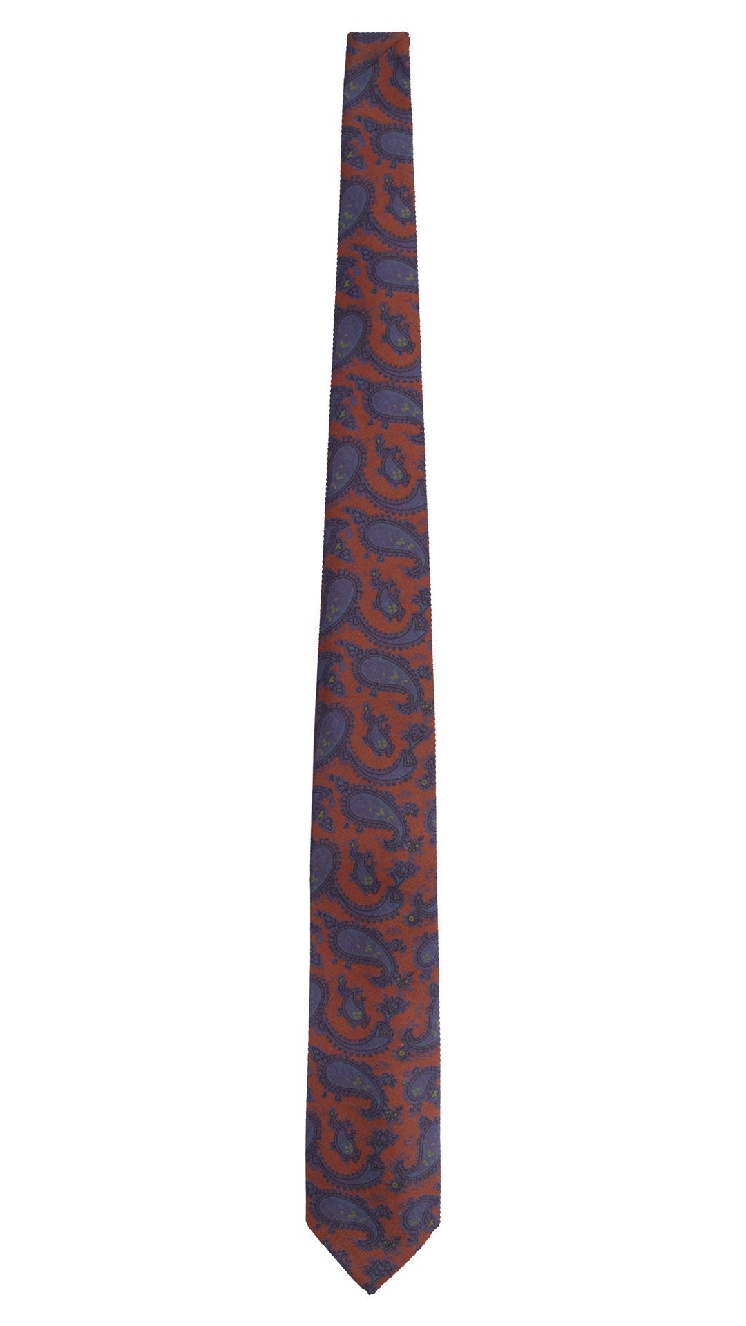 Cravatta Stampa di Seta Marrone Paisley Viola Verde Indaco AN7745 Made in Italy Graffeo Cravatte Intera