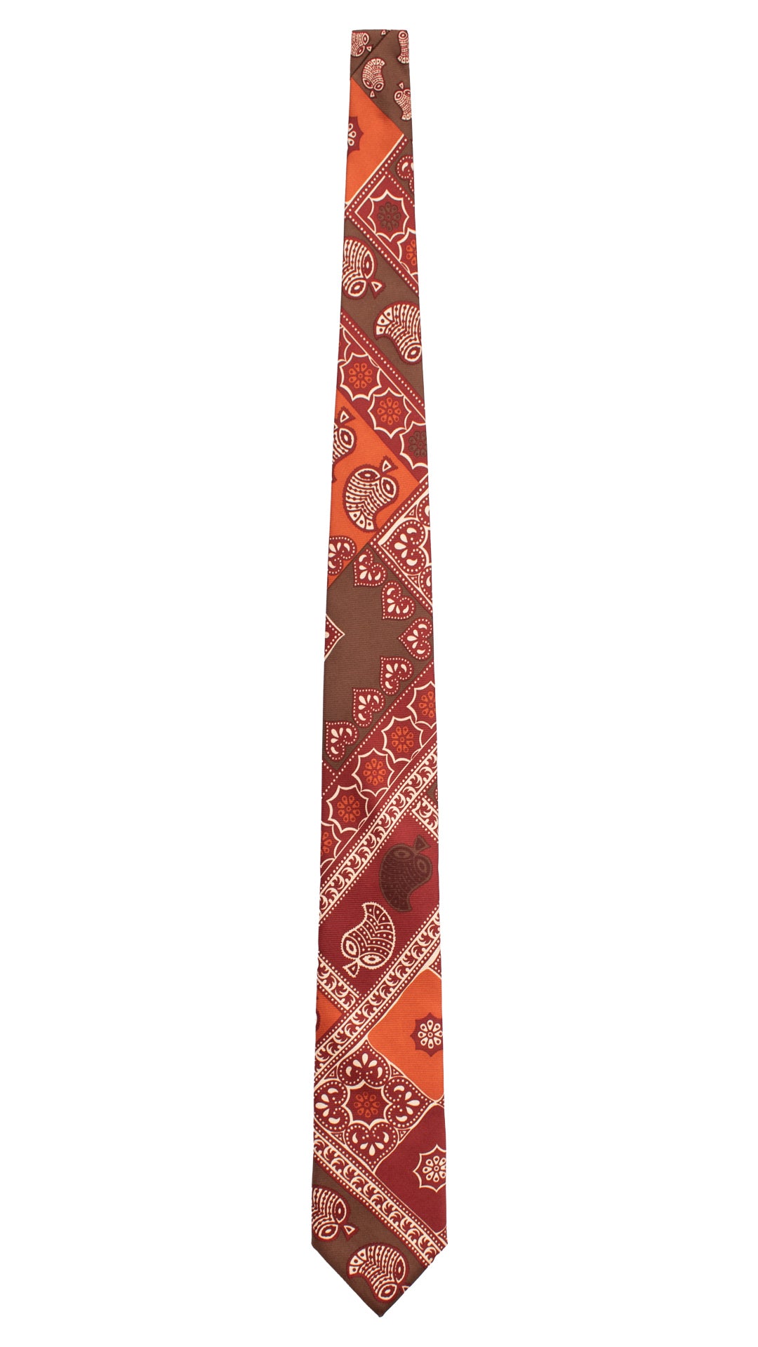 Cravatta Stampa di Seta Marrone Ruggine Fantasia Bordeaux Bianca AN7315 Made in Italy Graffeo Cravatte Intera