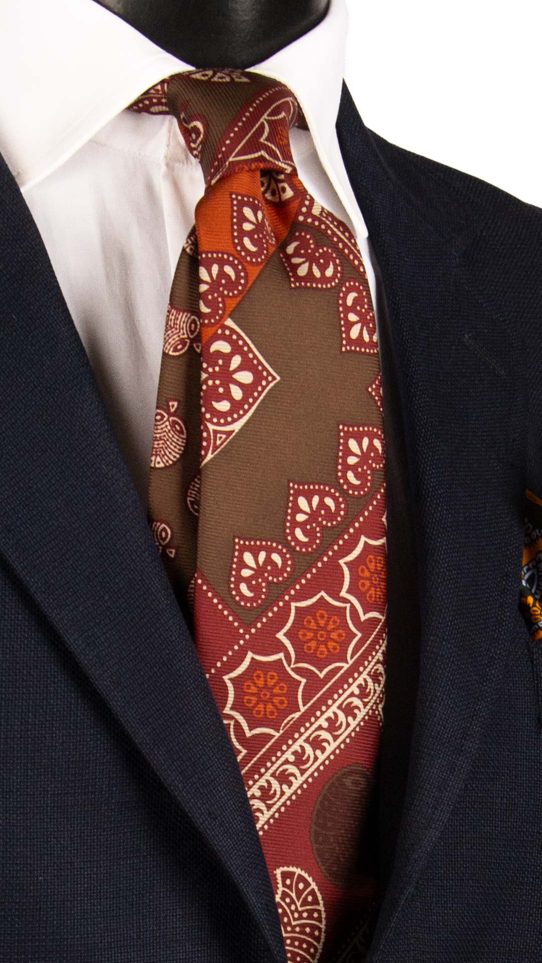 Cravatta Stampa di Seta Marrone Ruggine Fantasia Bordeaux Bianca AN7315 Made in Italy Graffeo Cravatte