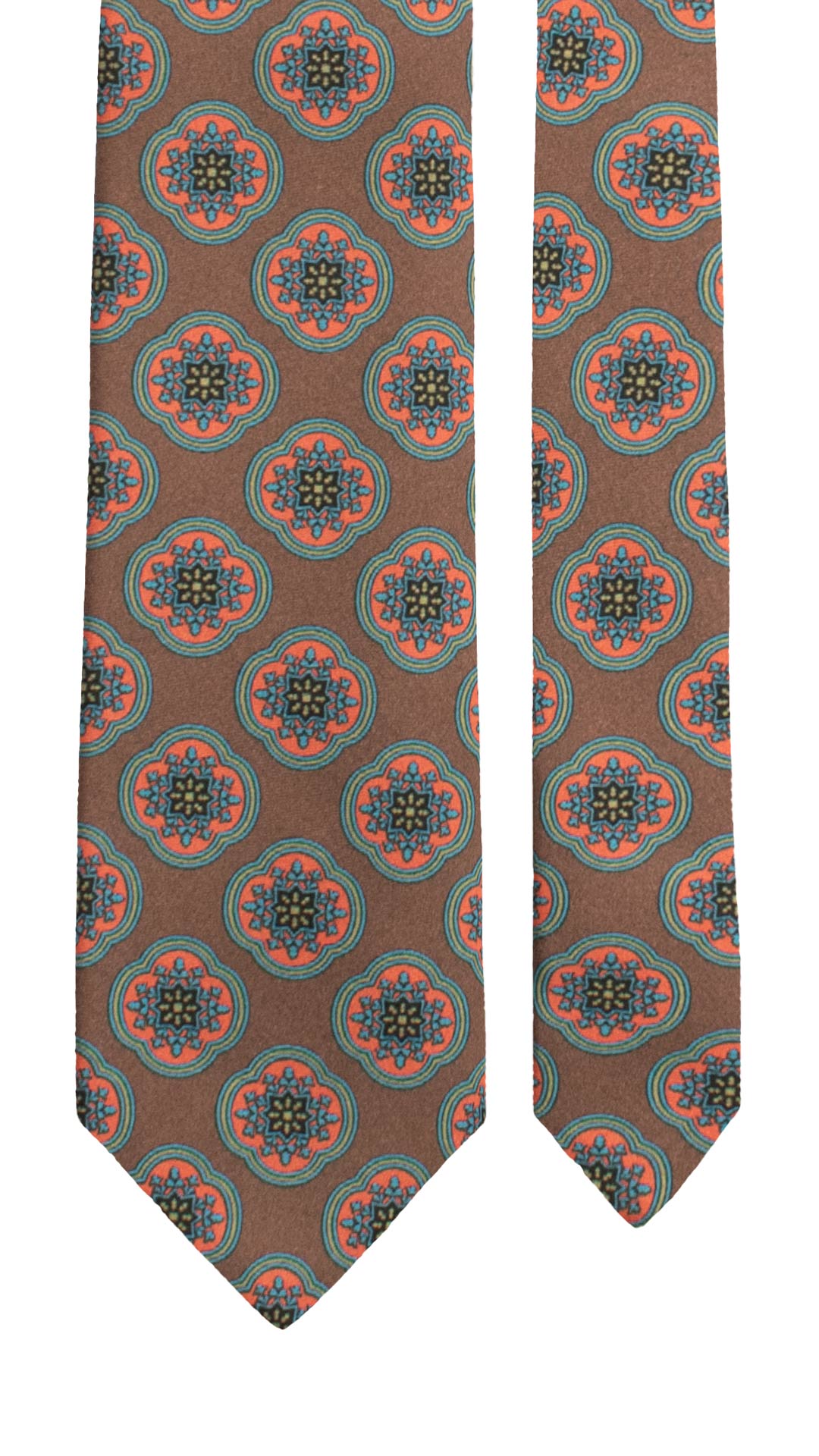 Cravatta Stampa di Seta Marrone a Medaglioni Multicolor 7566 Made in Italy Graffeo Cravatte Pala