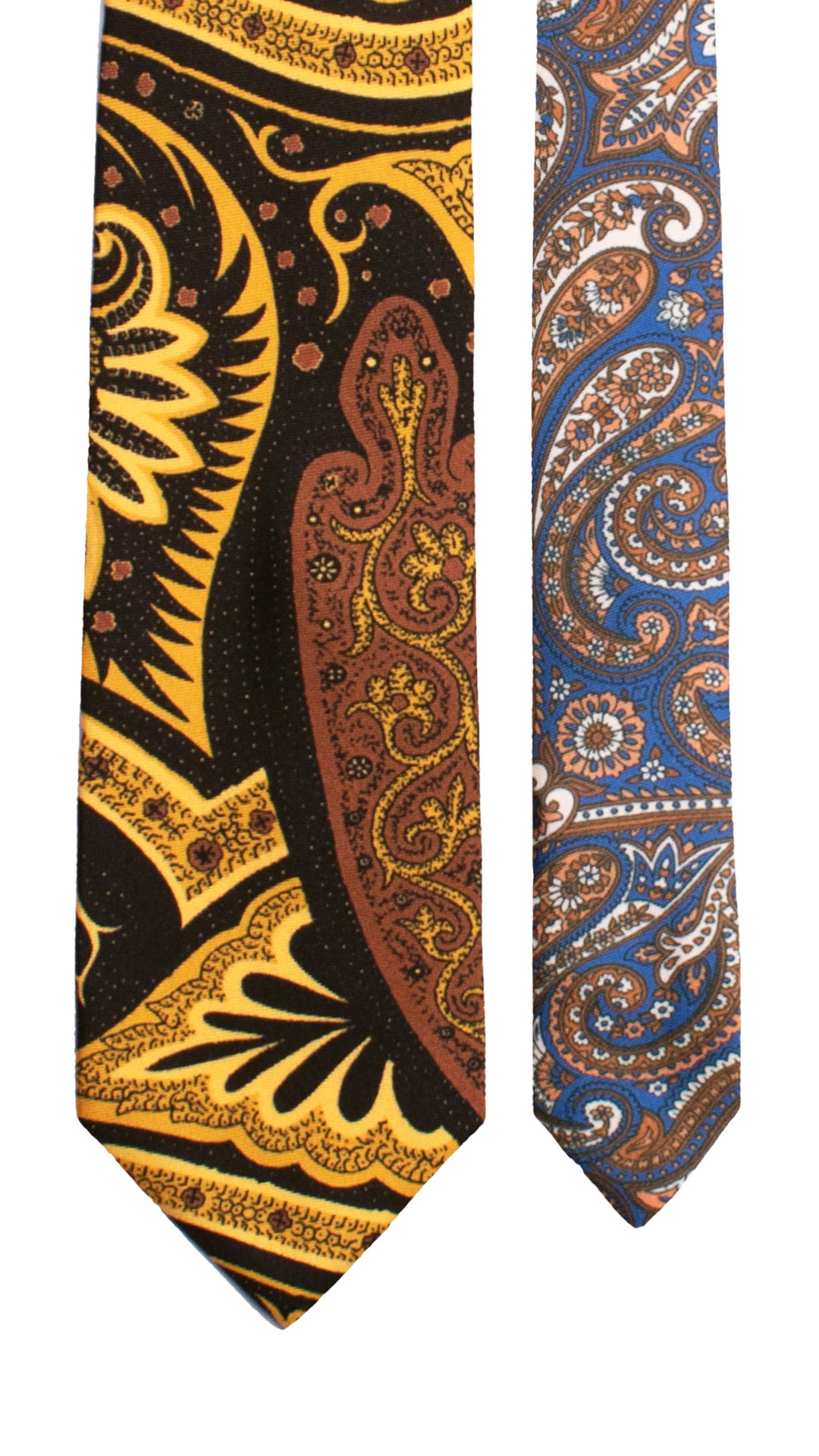 Cravatta Stampa di Seta Nera Paisley Marrone Giallo Nodo in Contrasto Nero Fantasia Multicolor N3293 Made in Italy Graffeo Cravatte Pala