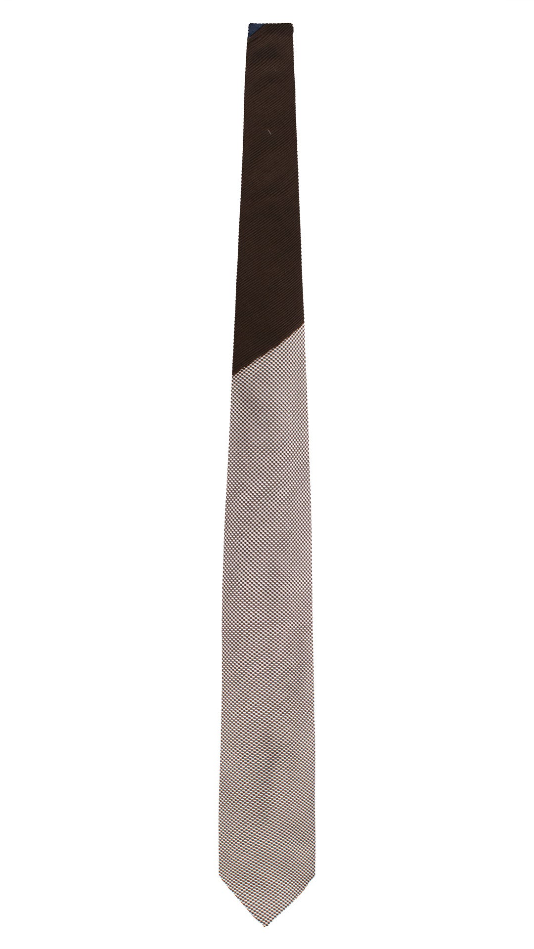 Cravatta Stampa di Seta Pied de Poule Marrone Bianco Nodo in Contrasto Marrone N3300 Intera