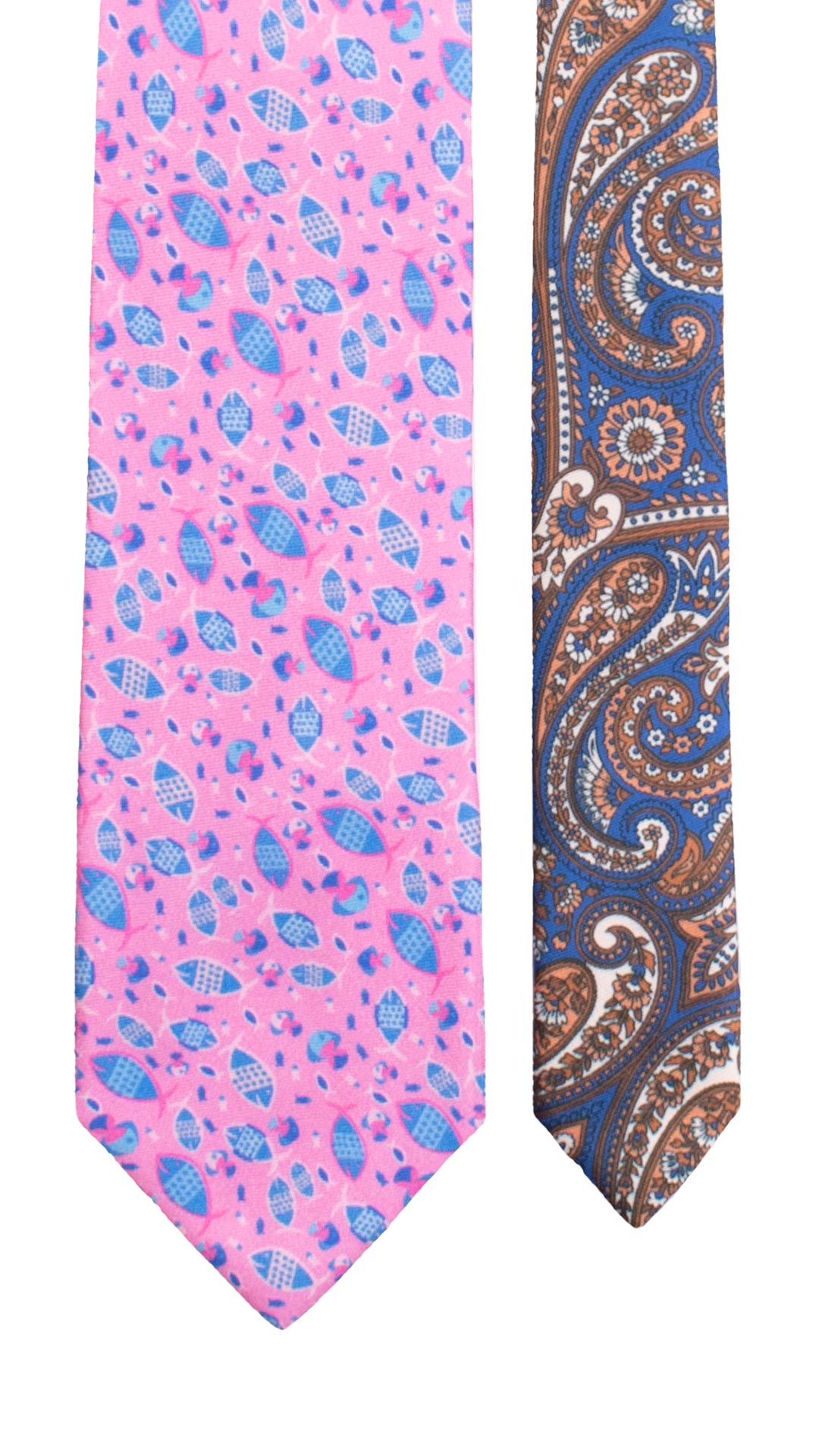 Cravatta Stampa di Seta Rosa Fantasia Azzurro Magenta Bianco Nodo in Contrasto Blu Fantasia Rosa Lilla Azzurro N3322 Graffeo Cravatte Made in Italy Pala