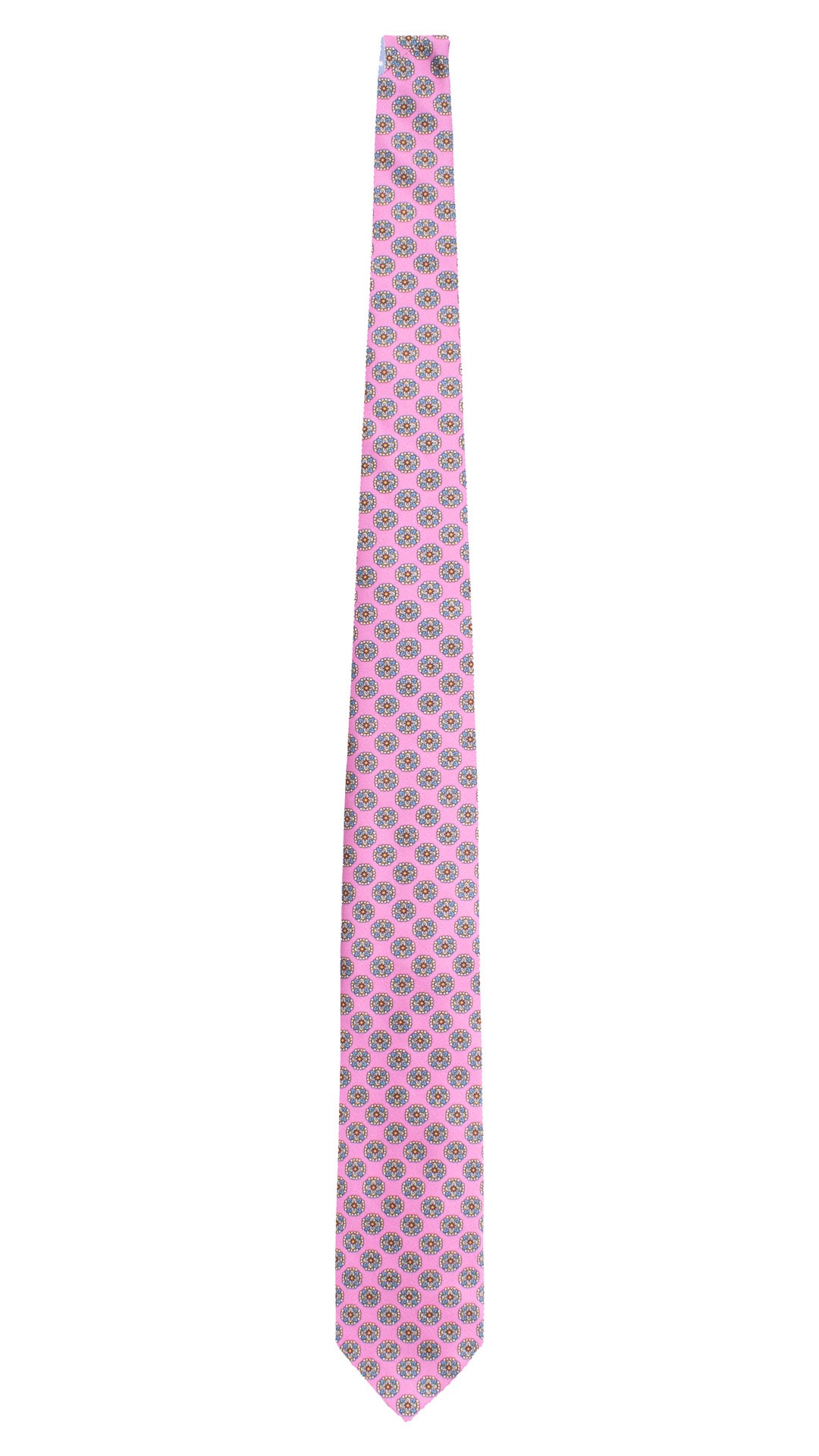Cravatta Stampa di Seta Rosa Fantasia Multicolor Pala Piccola in Contrasto Lilla a Pois Bianchi AN7760 Made in Italy Graffeo Cravatte Intera