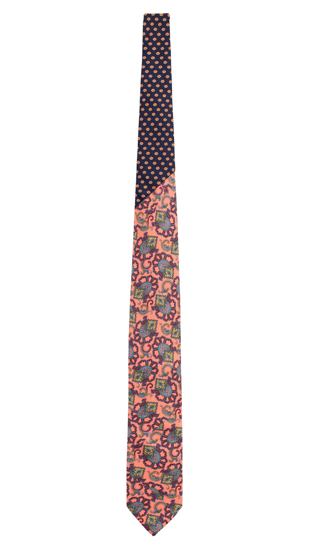 Cravatta Stampa di Seta Rosa Salmone Paisley Multicolor Nodo in Contrasto Blu Notte a Fiori Rosa Salmone N3271 Made in Italy Graffeo Cravatte Intera