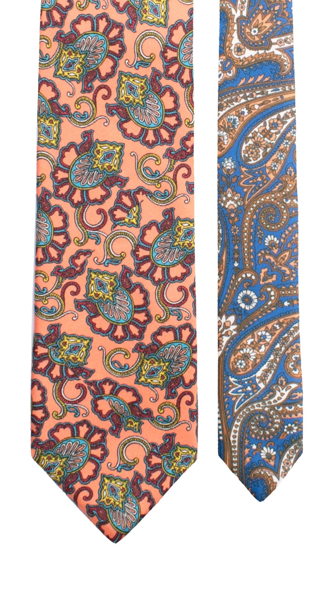 Cravatta Stampa di Seta Rosa Salmone Paisley Multicolor Nodo in Contrasto Blu Notte a Fiori Rosa Salmone N3271 Made in Italy Graffeo Cravatte Pala