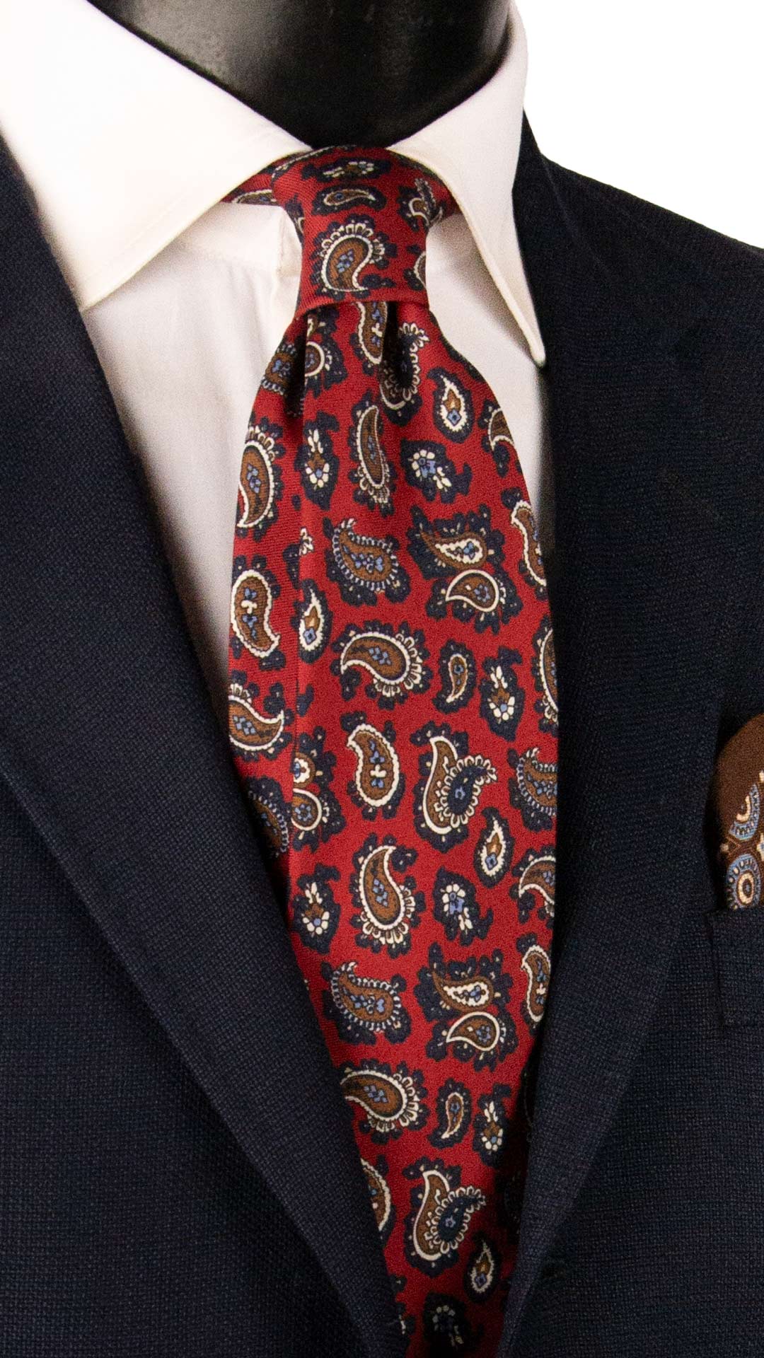 Cravatta Stampa di Seta Rosso Bordeaux Paisley Blu Marrone Bianco Celeste AN8102 Made in Italy Graffeo Cravatte