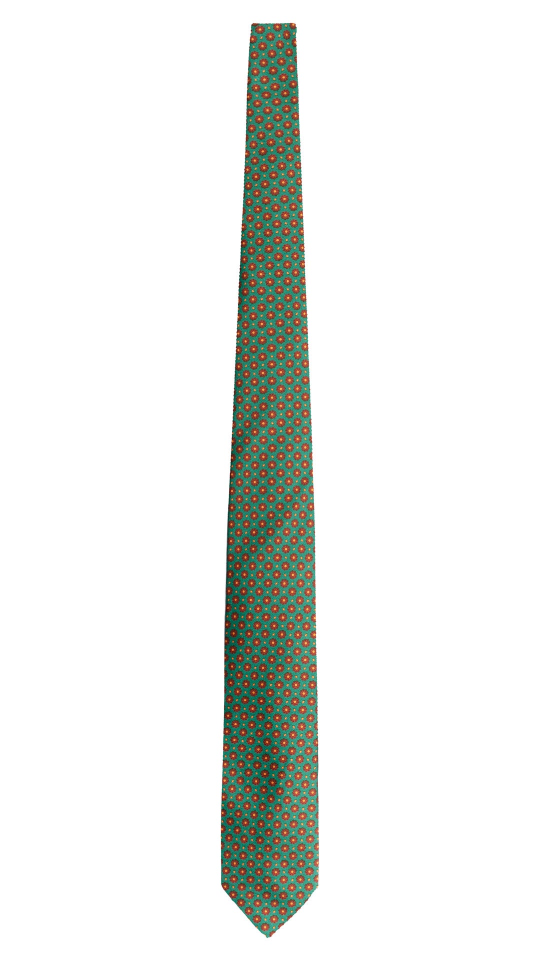 Cravatta Stampa di Seta Verde Fantasia Ruggine Arancione 7532 Made in Italy Graffeo Cravatte intera