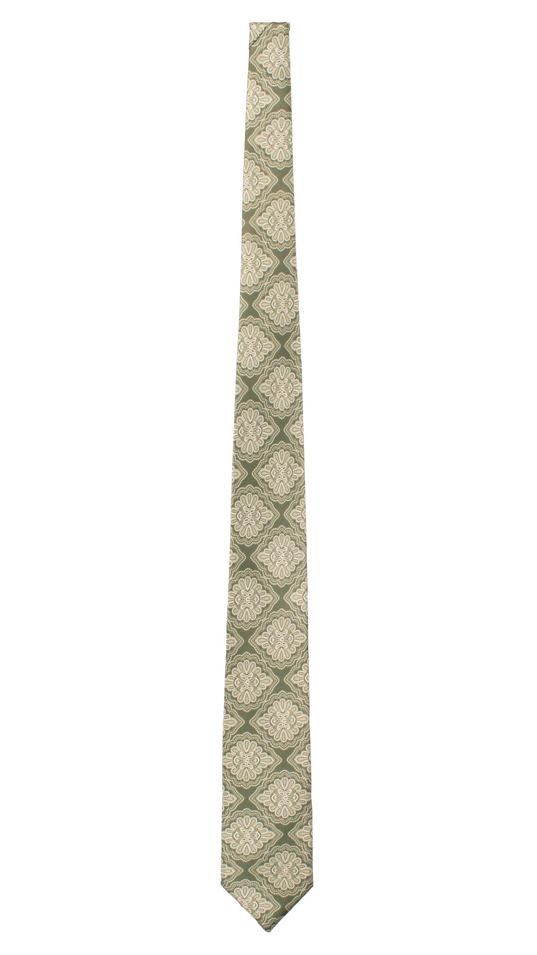 Cravatta Stampa di Seta Verde Oliva Fantasia Bianca AN7313 Made in Italy Graffeo Cravatte Intera