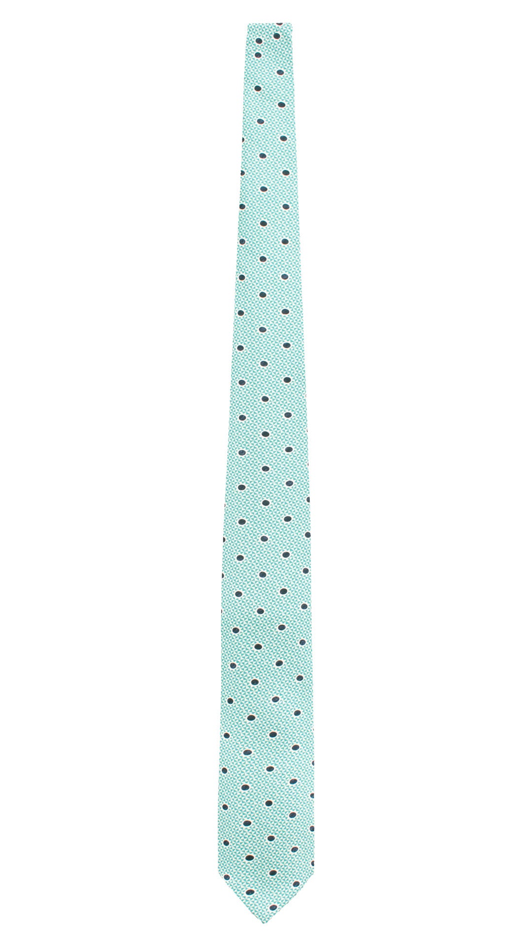 Cravatta Stampa di Seta Verde Smeraldo Bianca Fantasia Blu 7750 Intera
