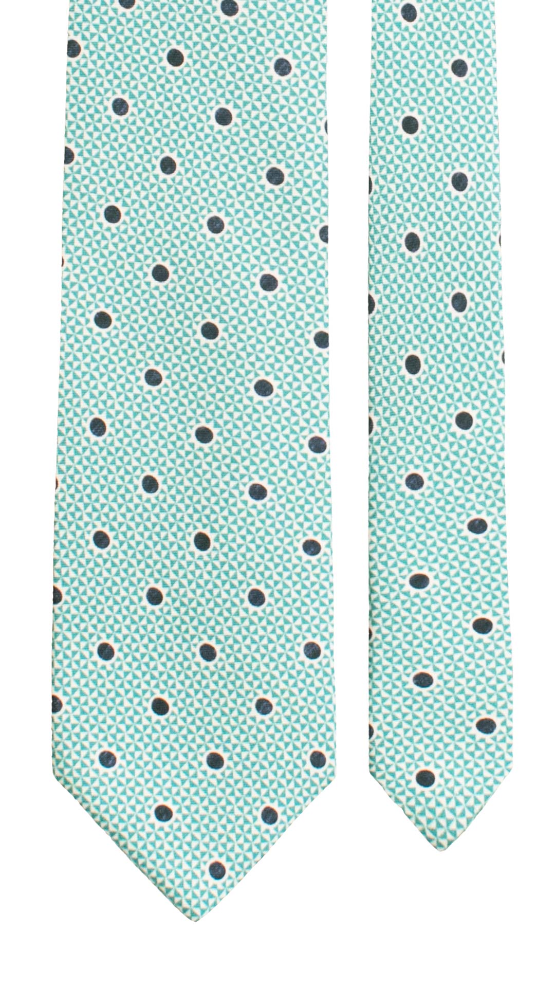 Cravatta Stampa di Seta Verde Smeraldo Bianca Fantasia Blu 7750 Pala