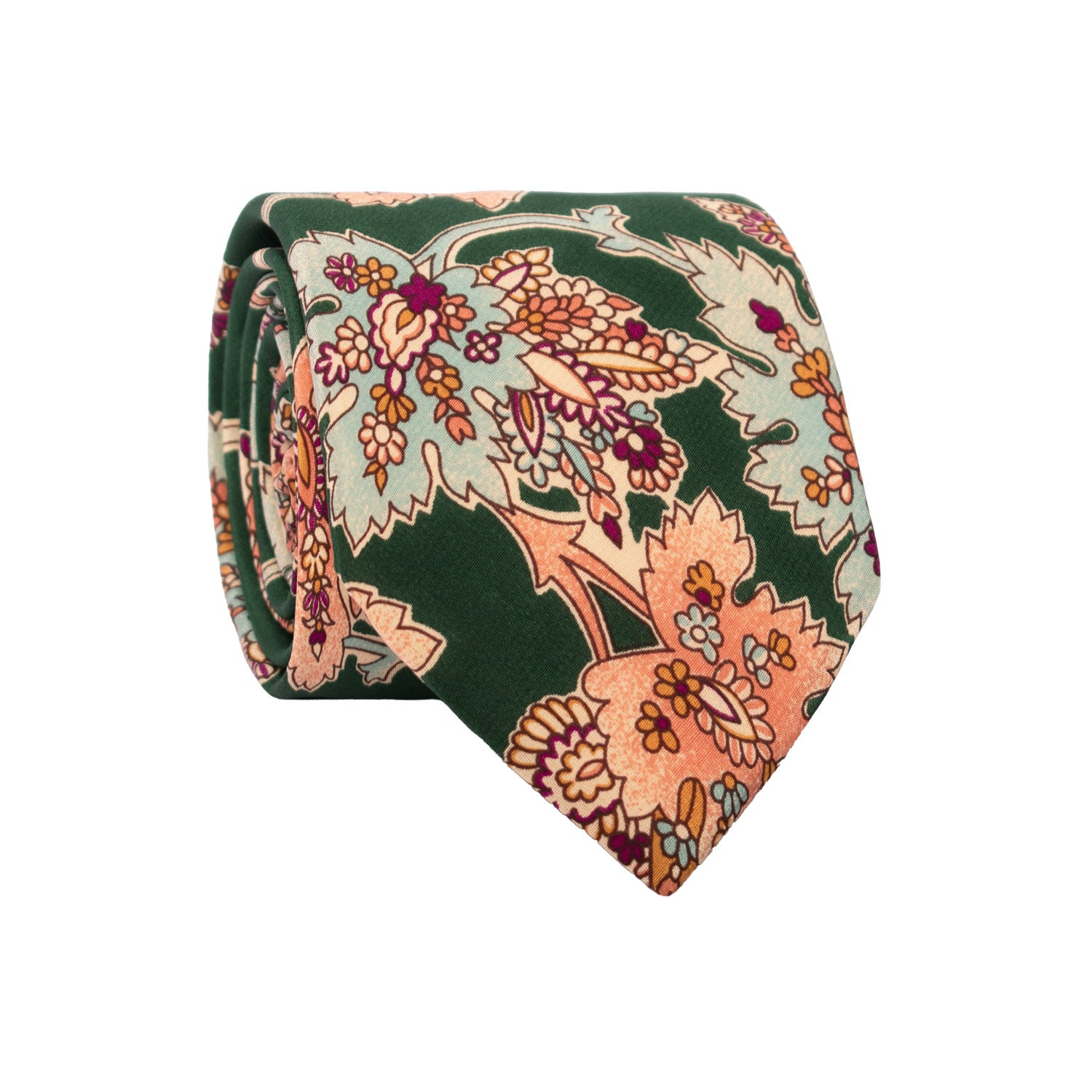 Cravatta Stampa di Seta Verde a Fiori Multicolor 7316 Made in Italy Graffeo Cravatte Rotolo