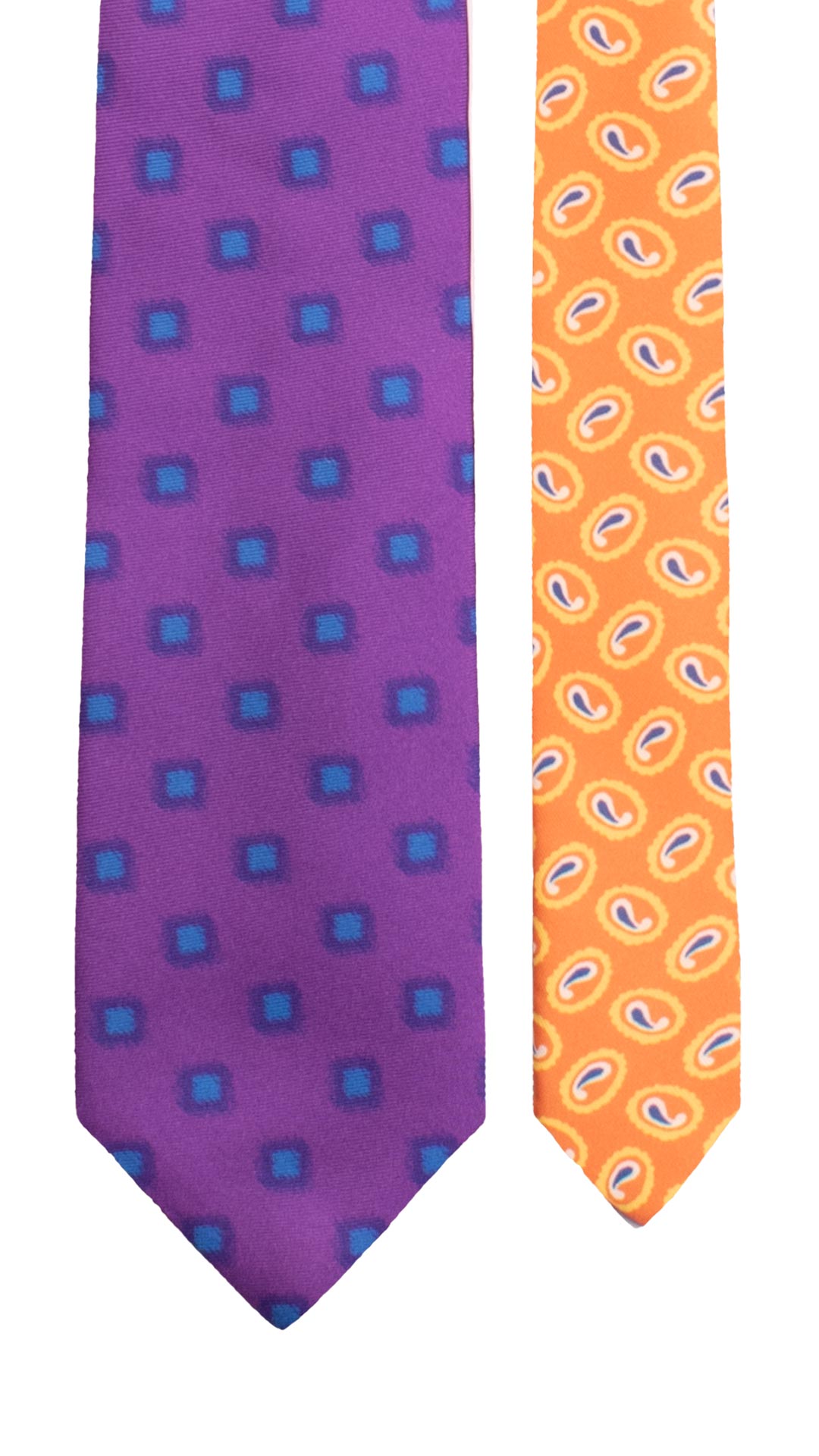 Cravatta Stampa di Seta Viola Fantasia Azzurro Nodo in Contrasto Nero Fantasia Multicolor N3458 Made in Italy Graffeo Cravatte Pala