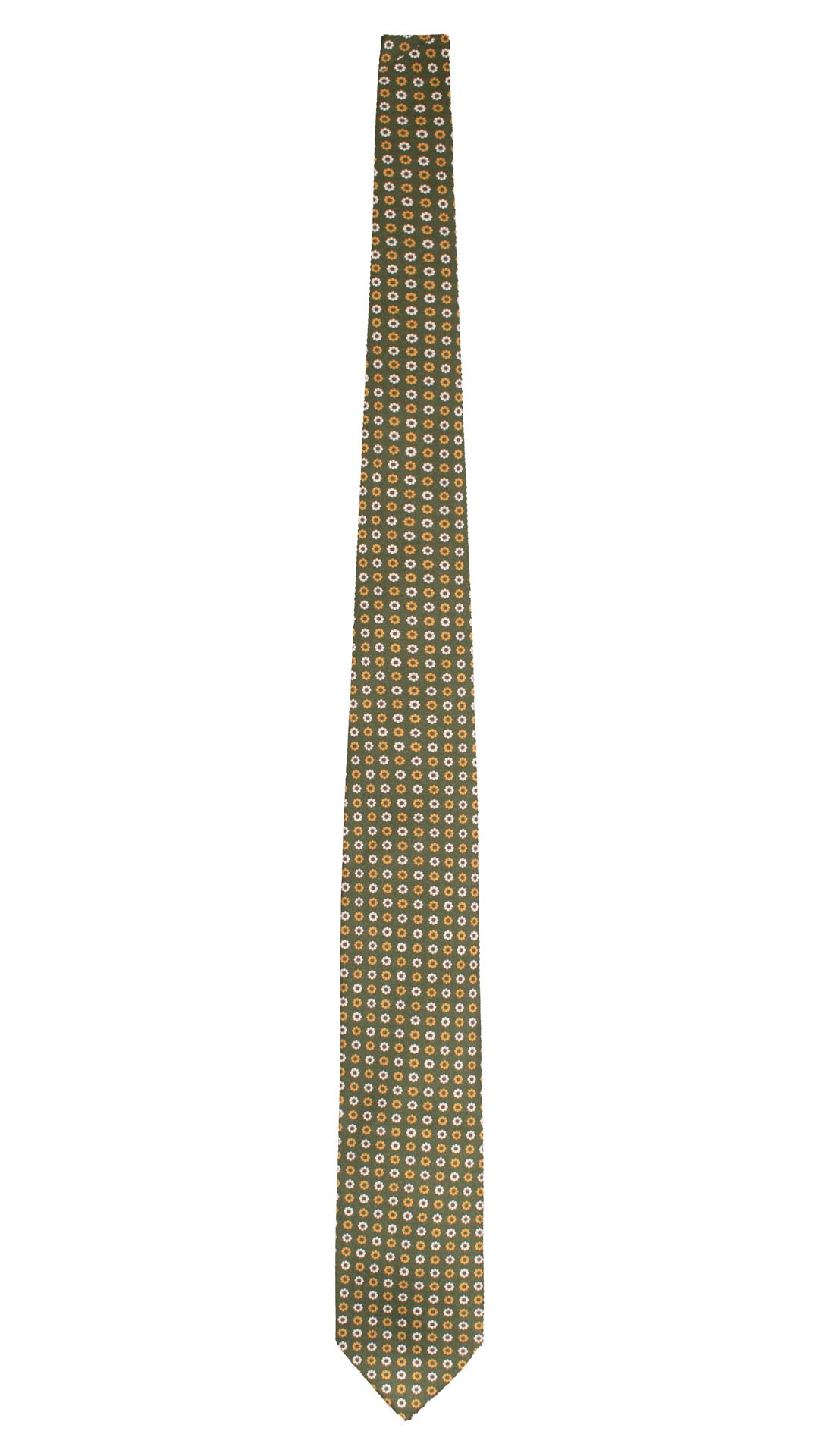 Cravatta Stampa di Seta Verde Oliva a Fiori Color Senape Bianchi 7559 Made inn Italy Graffeo Cravatte Intera