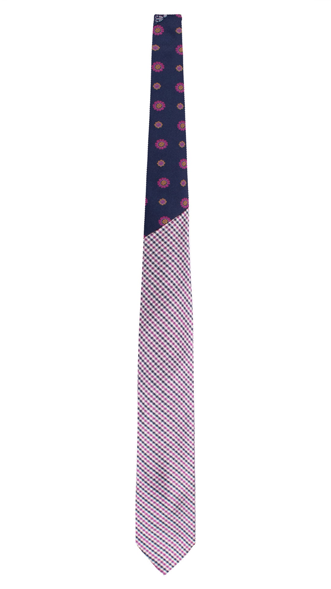 Cravatta Stampa di Seta a Quadri Color Orchidea Blu Notte Nodo in Contrasto Blu a Fantasia Color Senape Viola Magenta N3296 Made in Italy Graffeo Cravatte Intera
