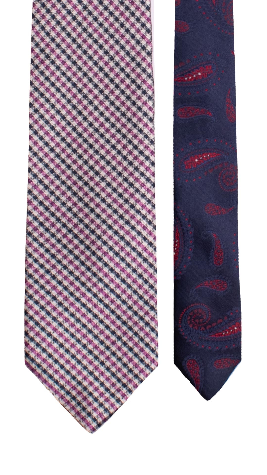 Cravatta Stampa di Seta a Quadri Color Orchidea Blu Notte Nodo in Contrasto Blu a Fantasia Color Senape Viola Magenta N3296 Made in Italy Graffeo Cravatte Pala