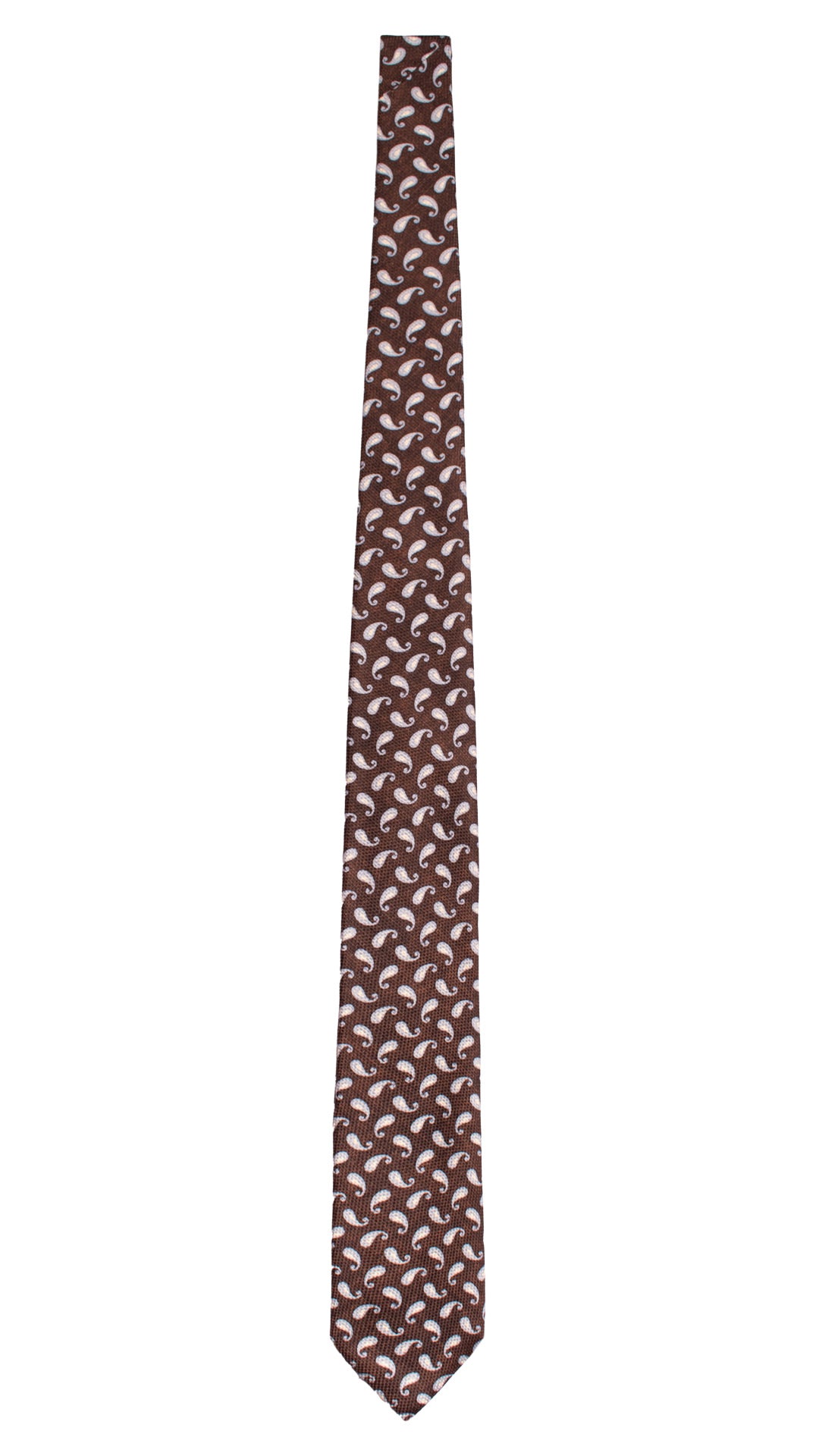 Cravatta Stampa in Seta Lino Marrone Paisley Celeste Bianco AN7616 Made in Italy Graffeo Cravatte Intera