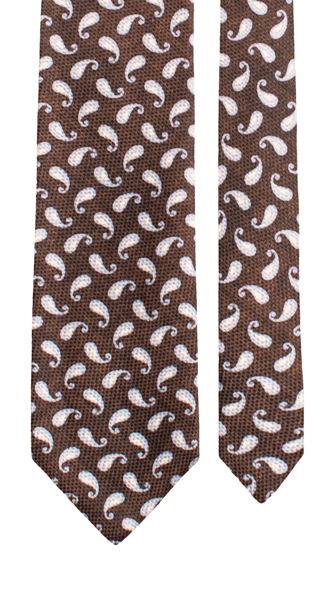 Cravatta Stampa in Seta Lino Marrone Paisley Celeste Bianco AN7616 Made in Italy Graffeo Cravatte Pala