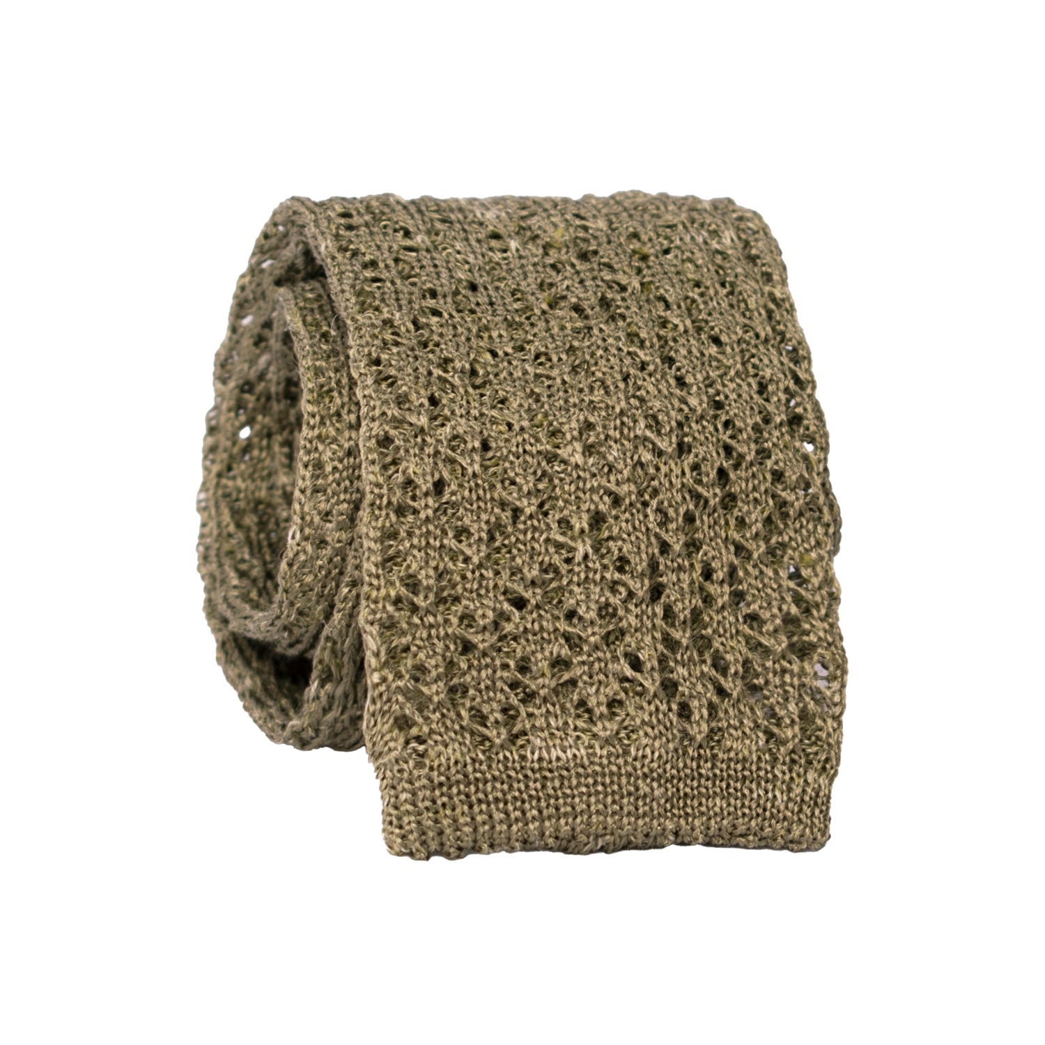 Cravatta Tricot in Maglia Garzata di Seta Verde Oliva Tinta Unita TRI815 Graffeo Cravatte Made in Italy Rotolo