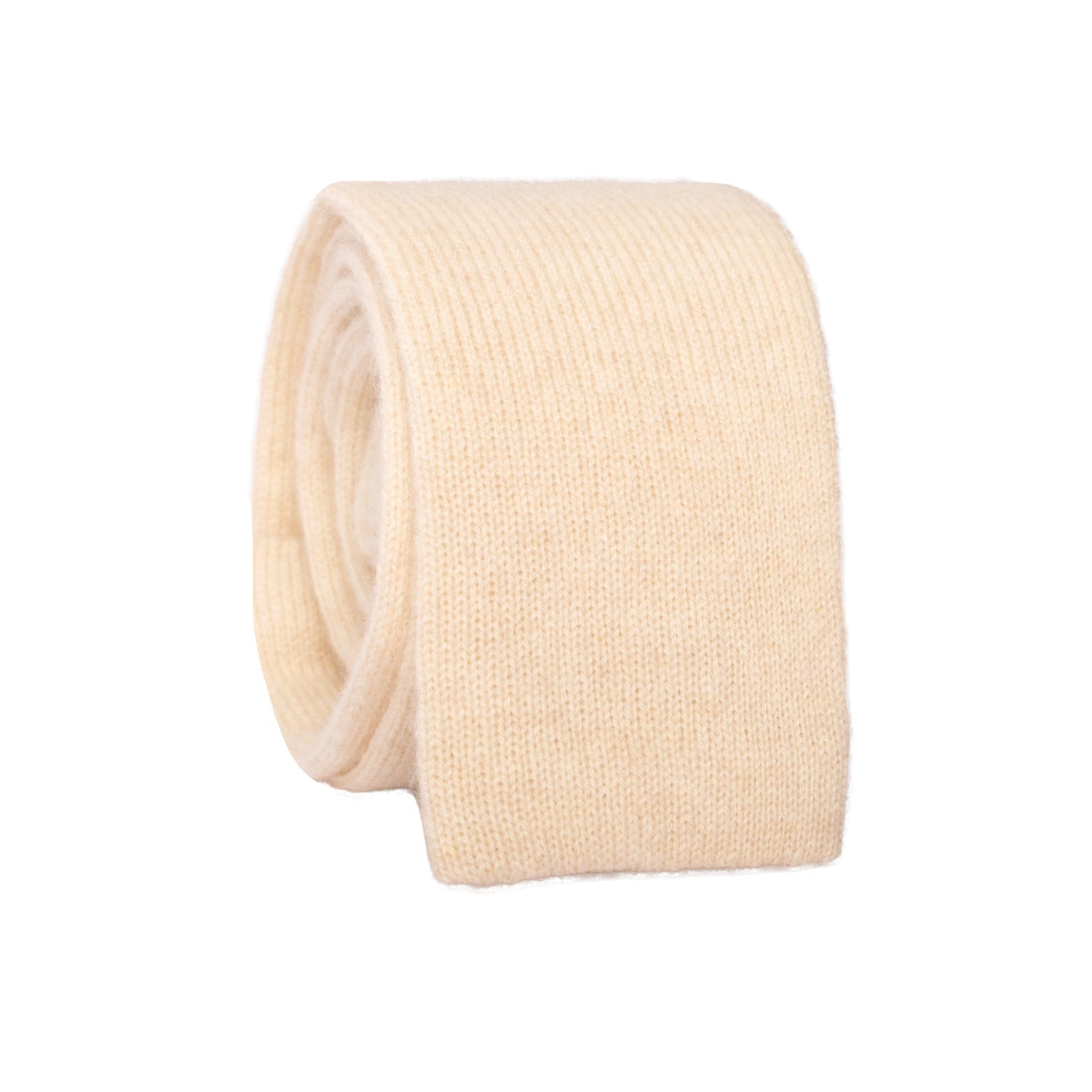 Cravatta Tricot in Maglia di Cashmere Bianco Panna Tinta Unita TRI509 Made in Italy Graffeo Cravatte Rotolo