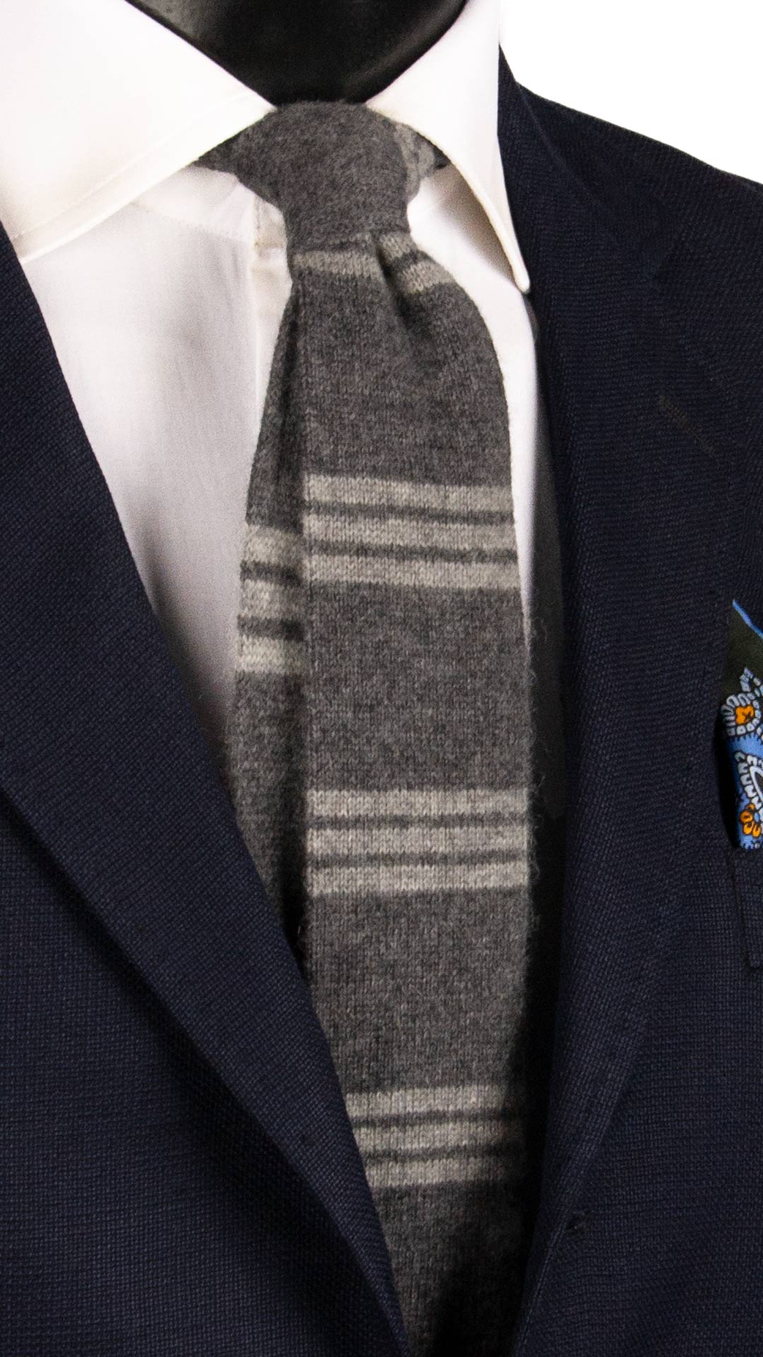 Cravatta Tricot in Maglia di Cashmere Grigia con Righe Grigie Chiare TRI561 Made in Italy Graffeo Cravatte