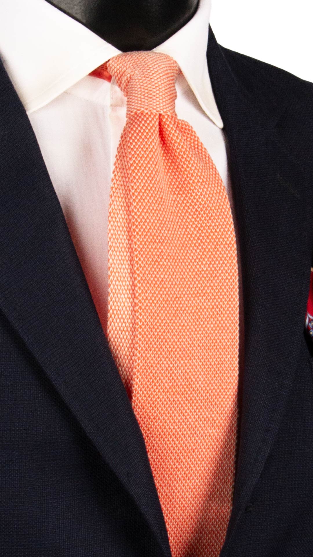 Cravatta Tricot in Maglia di Cotone Arancione Chiaro Fantasia Bianca TRI701 Graffeo Cravatte Made in Italy