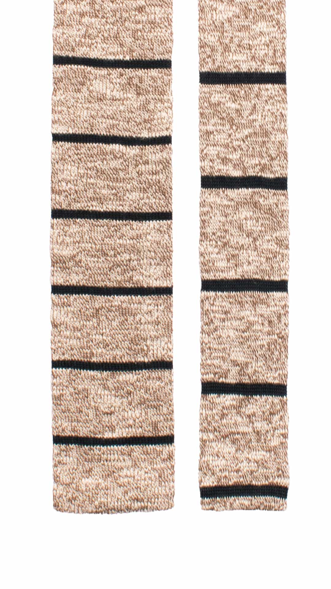 Cravatta Tricot in Maglia di Cotone Beige Marrone Con Righe Blu TRI754 Graffeo Cravatte Made in Italy Pala