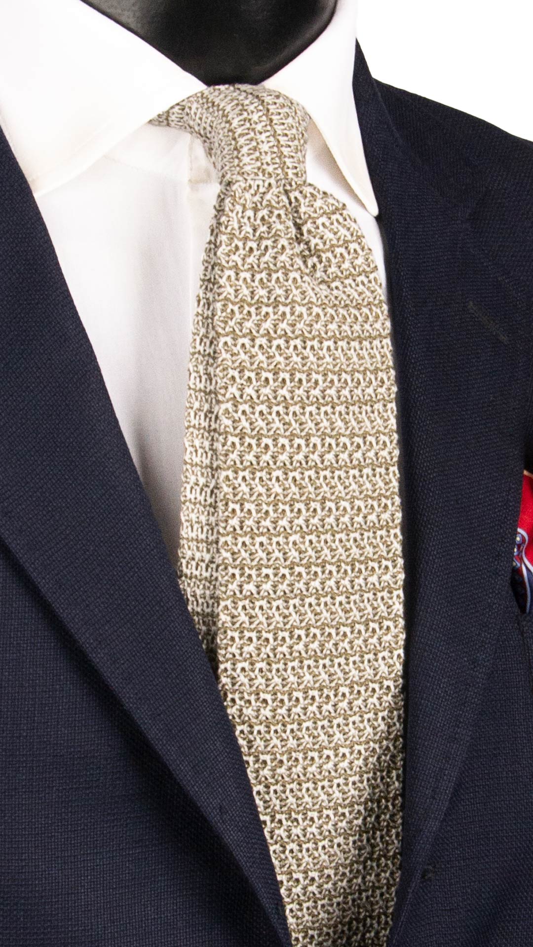 Cravatta Tricot in Maglia di Cotone Bianca Grigia Fantasia TRI719 Graffeo Cravatte Made in Italy